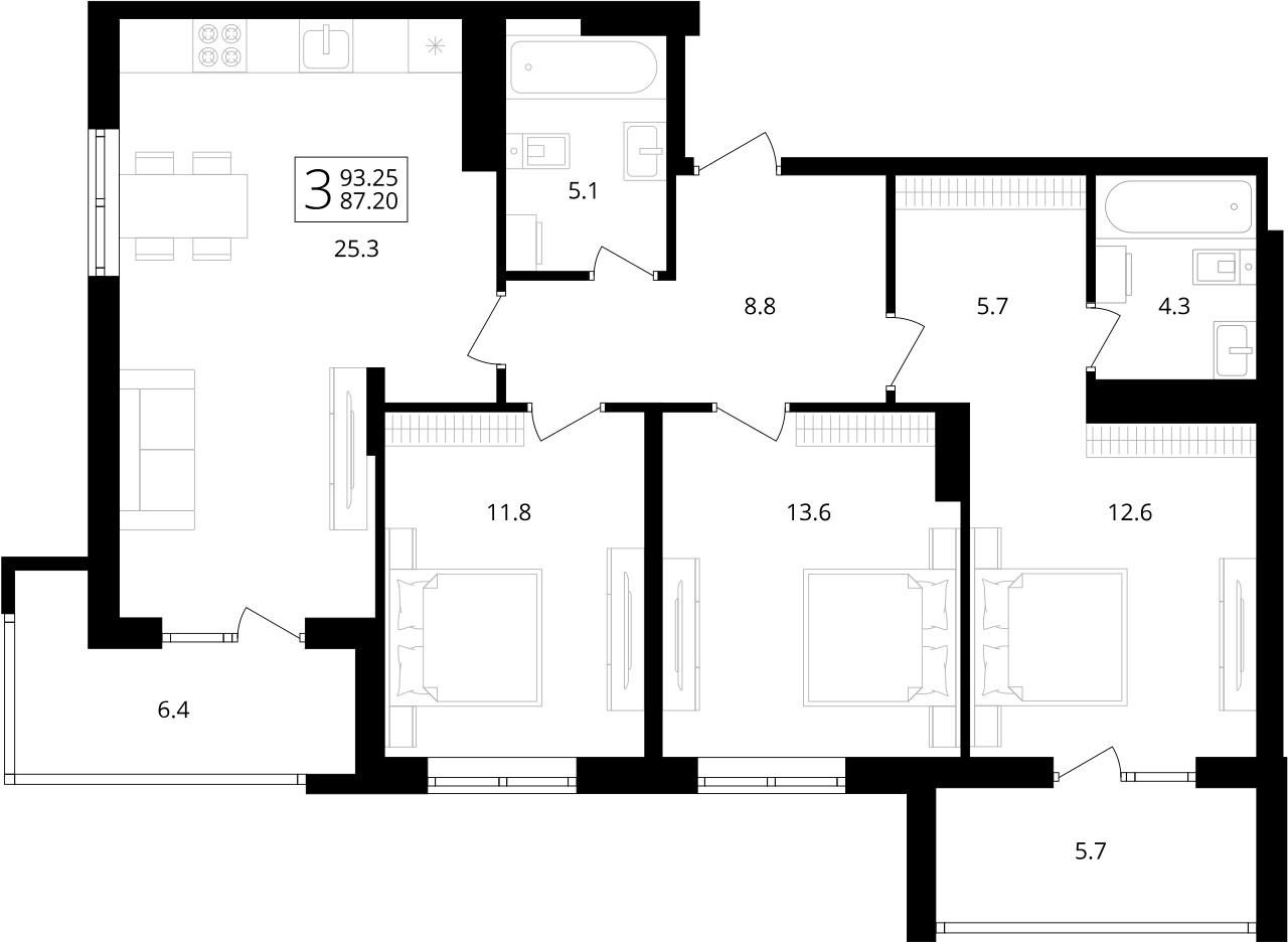 3-КОМНАТНАЯ